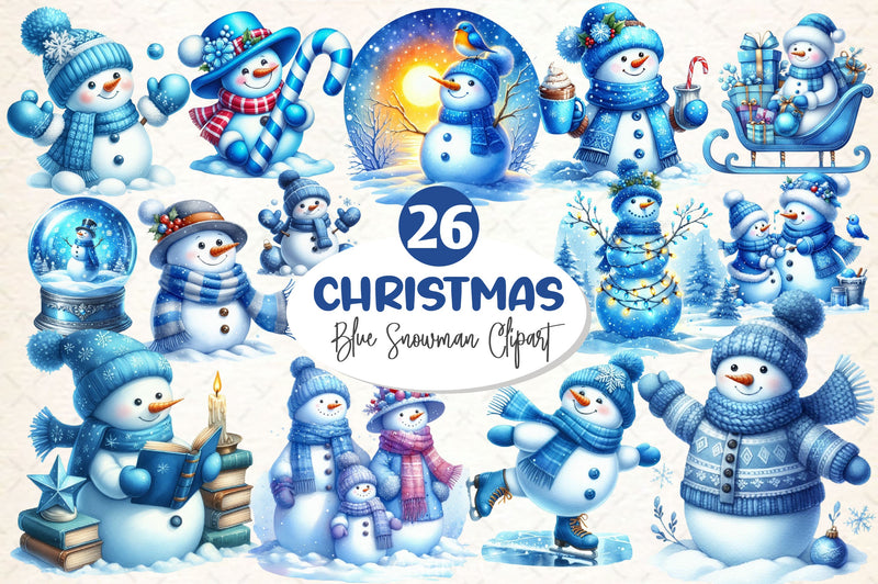 Blue Christmas Snowman Clipart Bundle 2 - CraftNest - Digital Crafting and Art