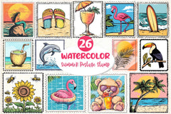 Summer Postage Stamp Clipart Bundle 2 - CraftNest - Digital Crafting and Art