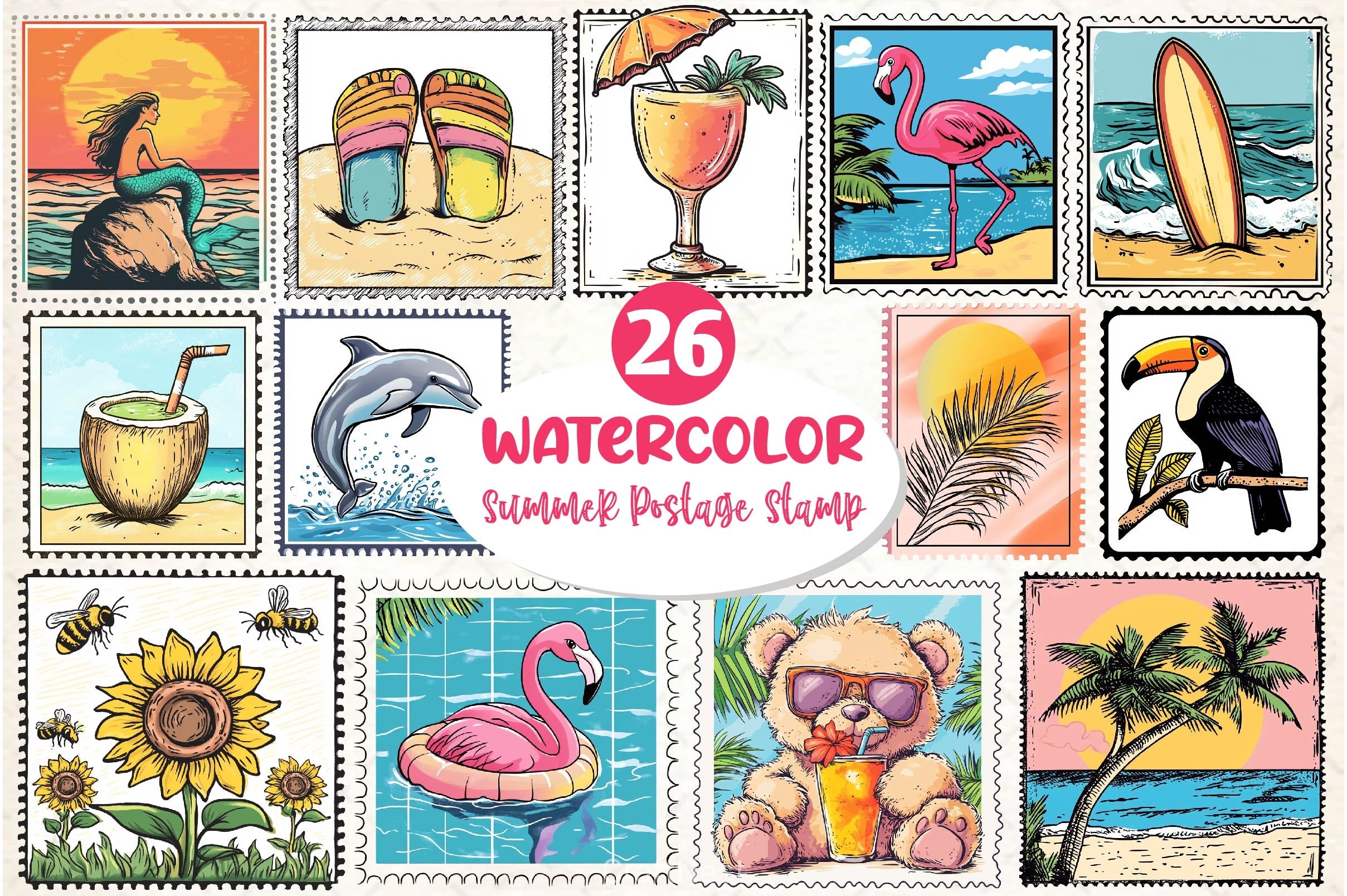 Summer Postage Stamp Clipart Bundle 2 - CraftNest - Digital Crafting and Art
