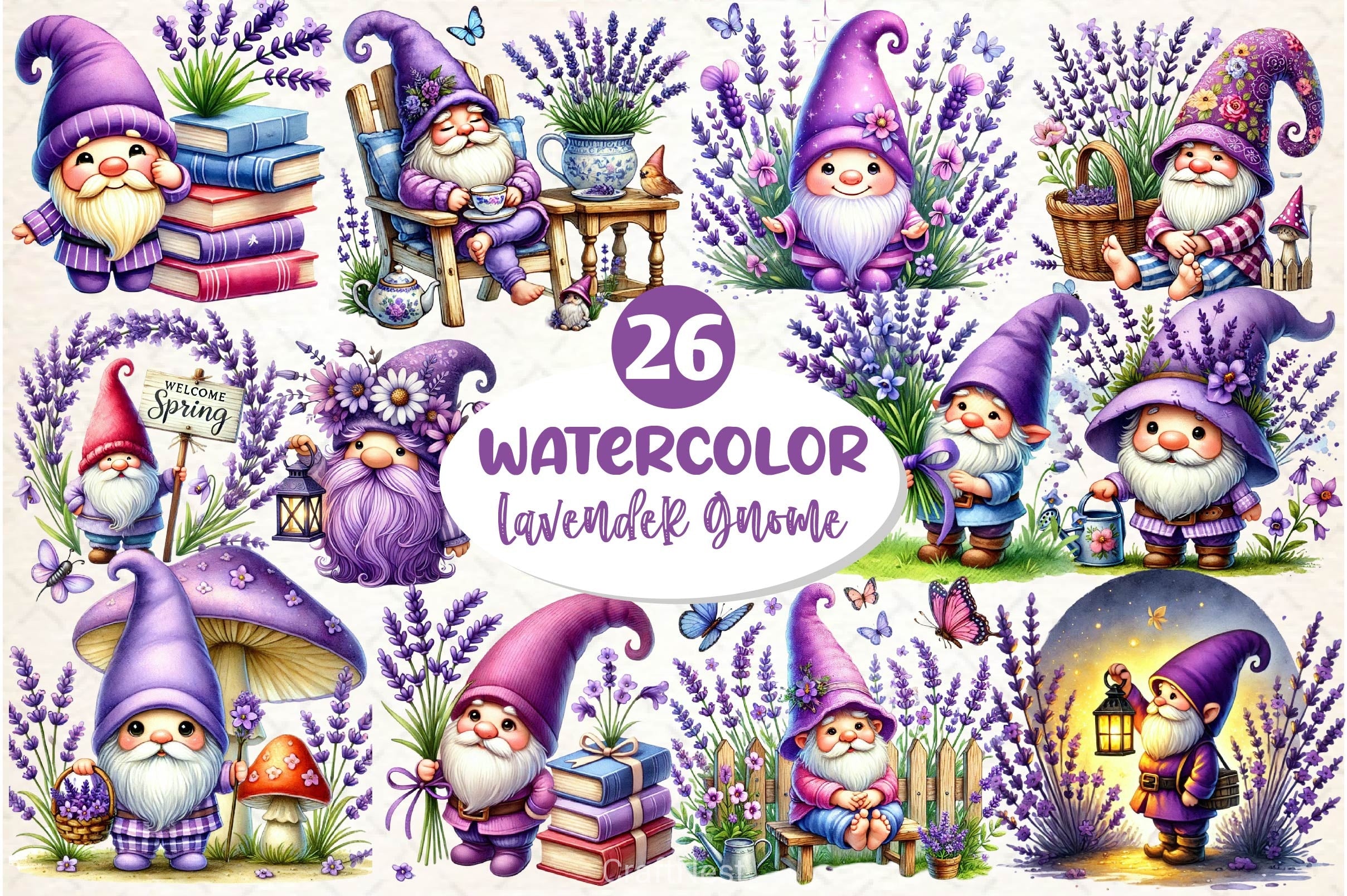 Lavender Purple Gnome Clipart Bundle 4 - CraftNest - Digital Crafting and Art