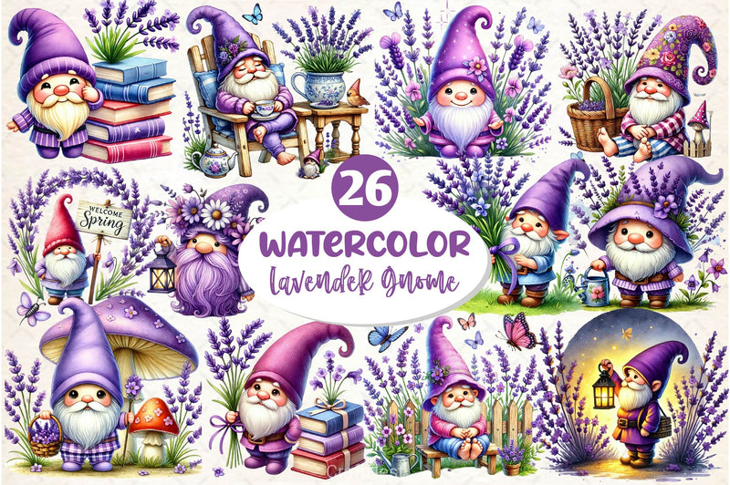 Lavender Purple Gnome Clipart Bundle 4 - CraftNest - Digital Crafting and Art