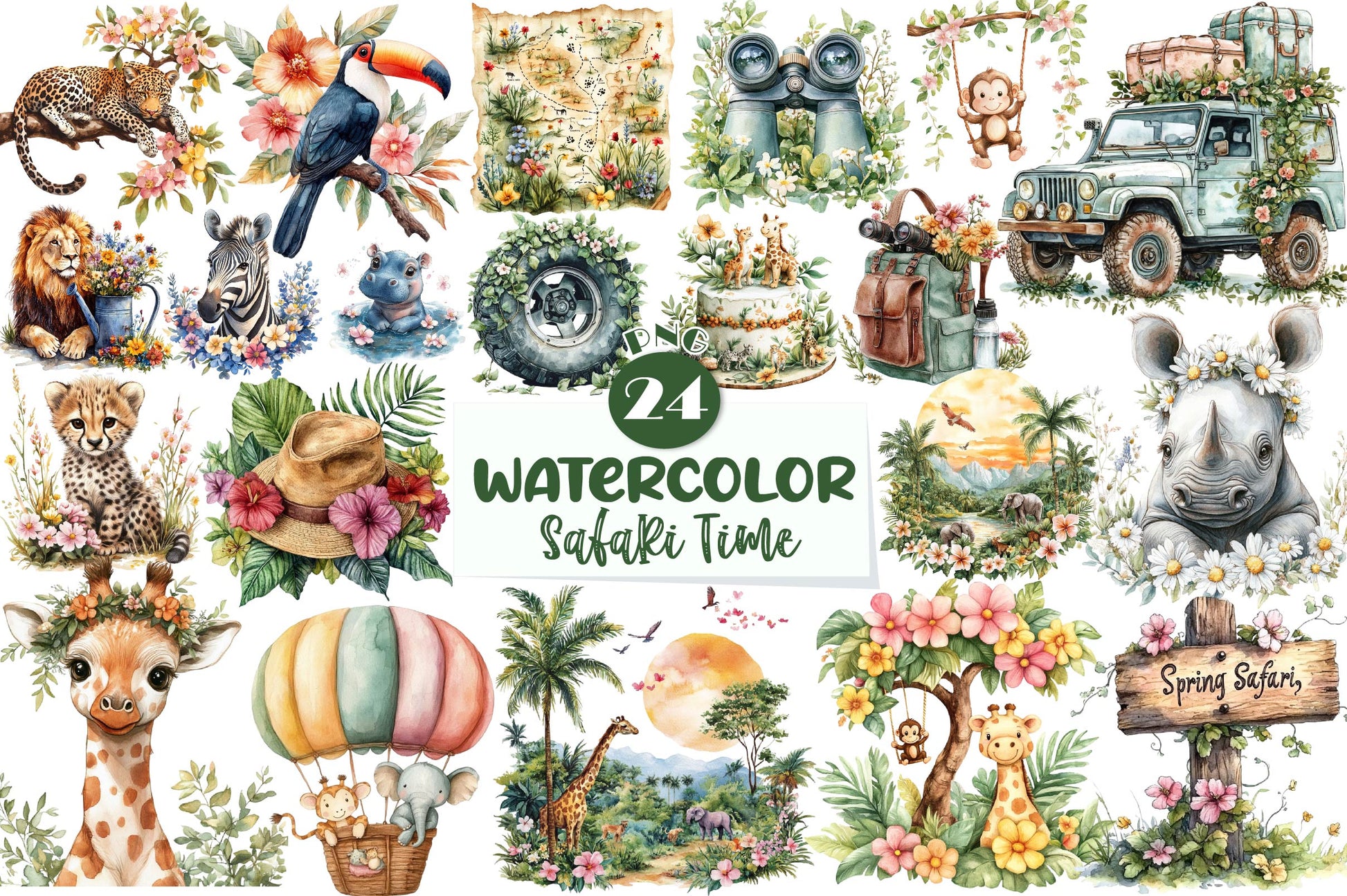Spring Safari Time Clipart Bundle - CraftNest - Digital Crafting and Art