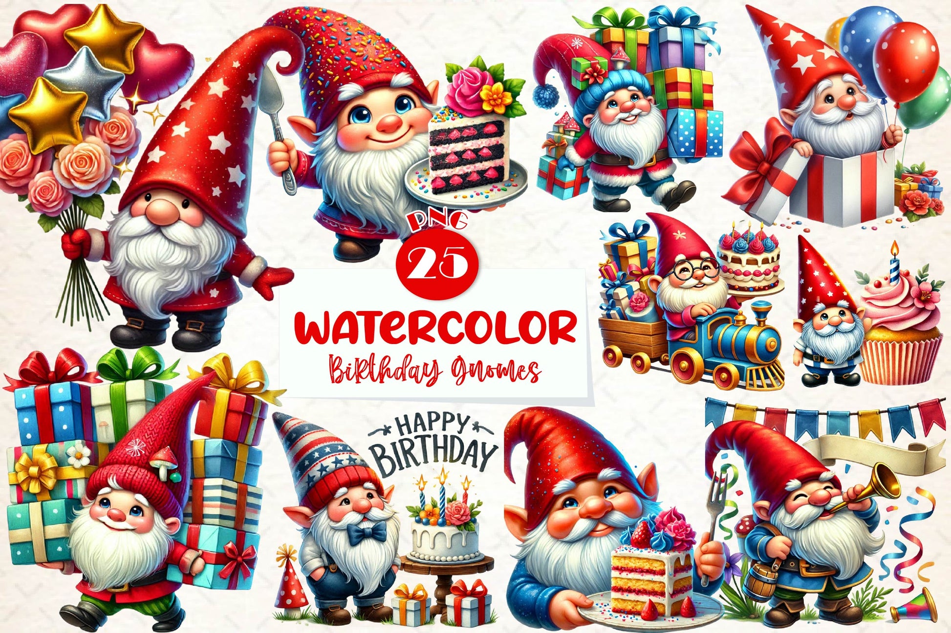 Birthday Gnomes Clipart Bundle - CraftNest - Digital Crafting and Art