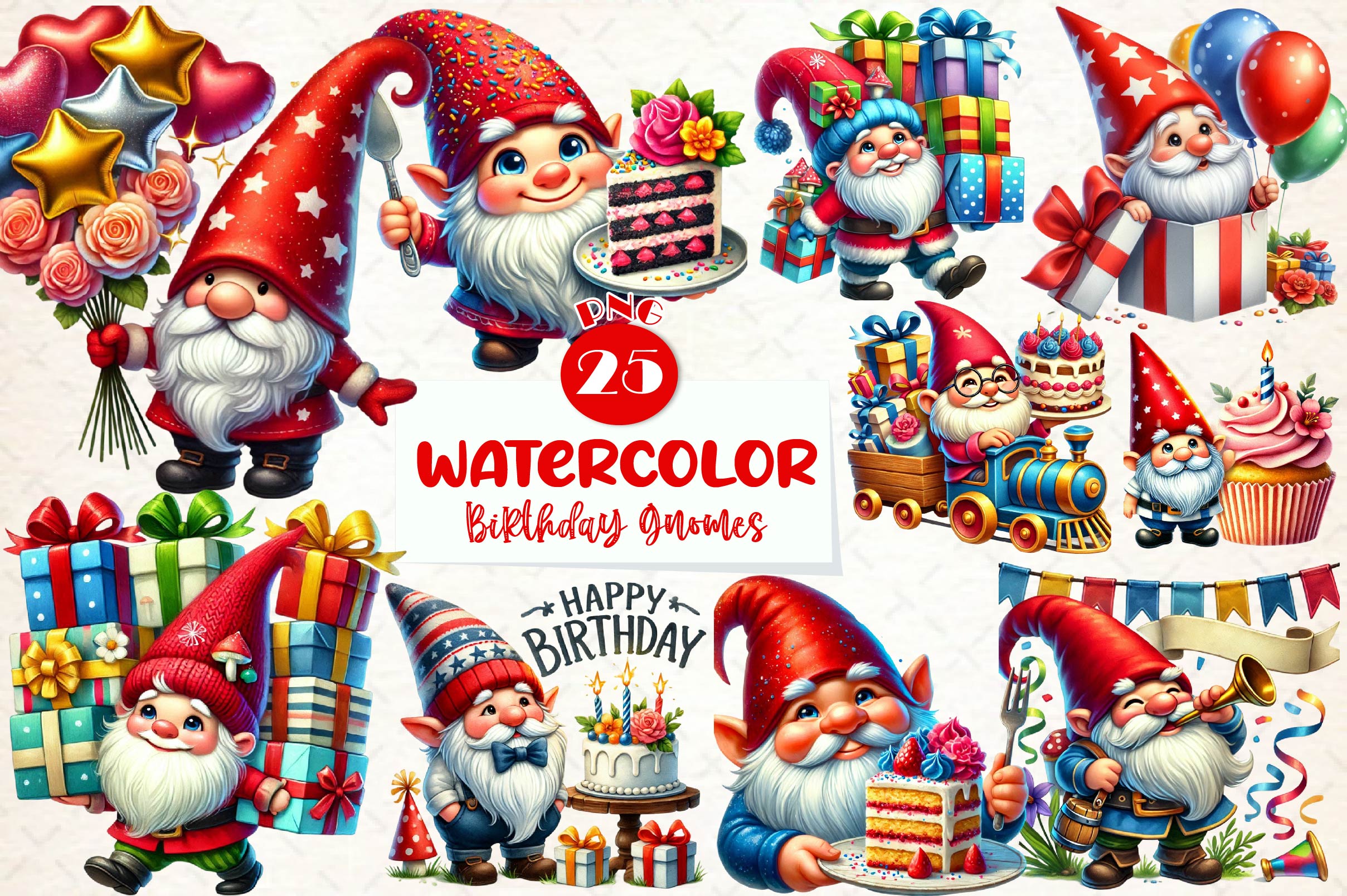 Birthday Gnomes Clipart Bundle - CraftNest - Digital Crafting and Art