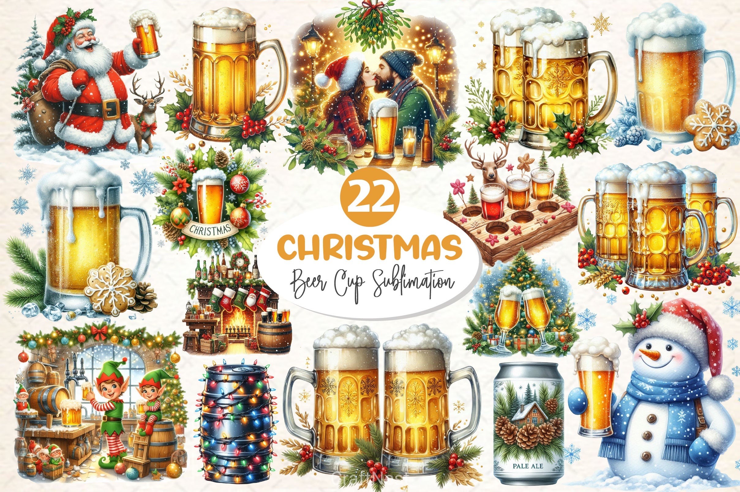 Funny Christmas Beer Bottle Clipart Bundle 3 - CraftNest - Digital Crafting and Art