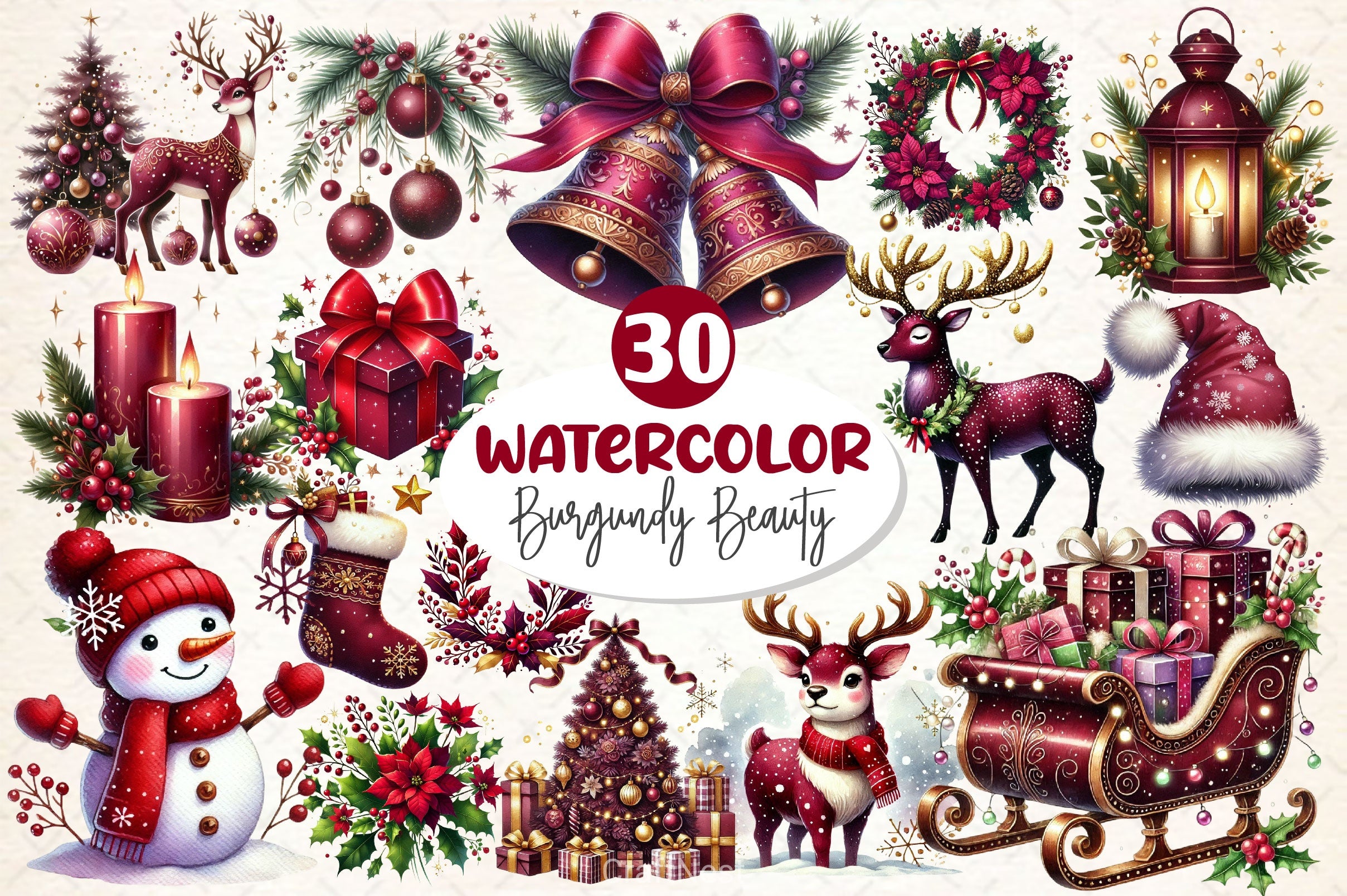 Burgundy Beauty & Holiday Clipart Bundle 2 - CraftNest - Digital Crafting and Art