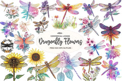 Dragonfly And Flowers Clipart Bundle - CraftNest - Digital Crafting and Art