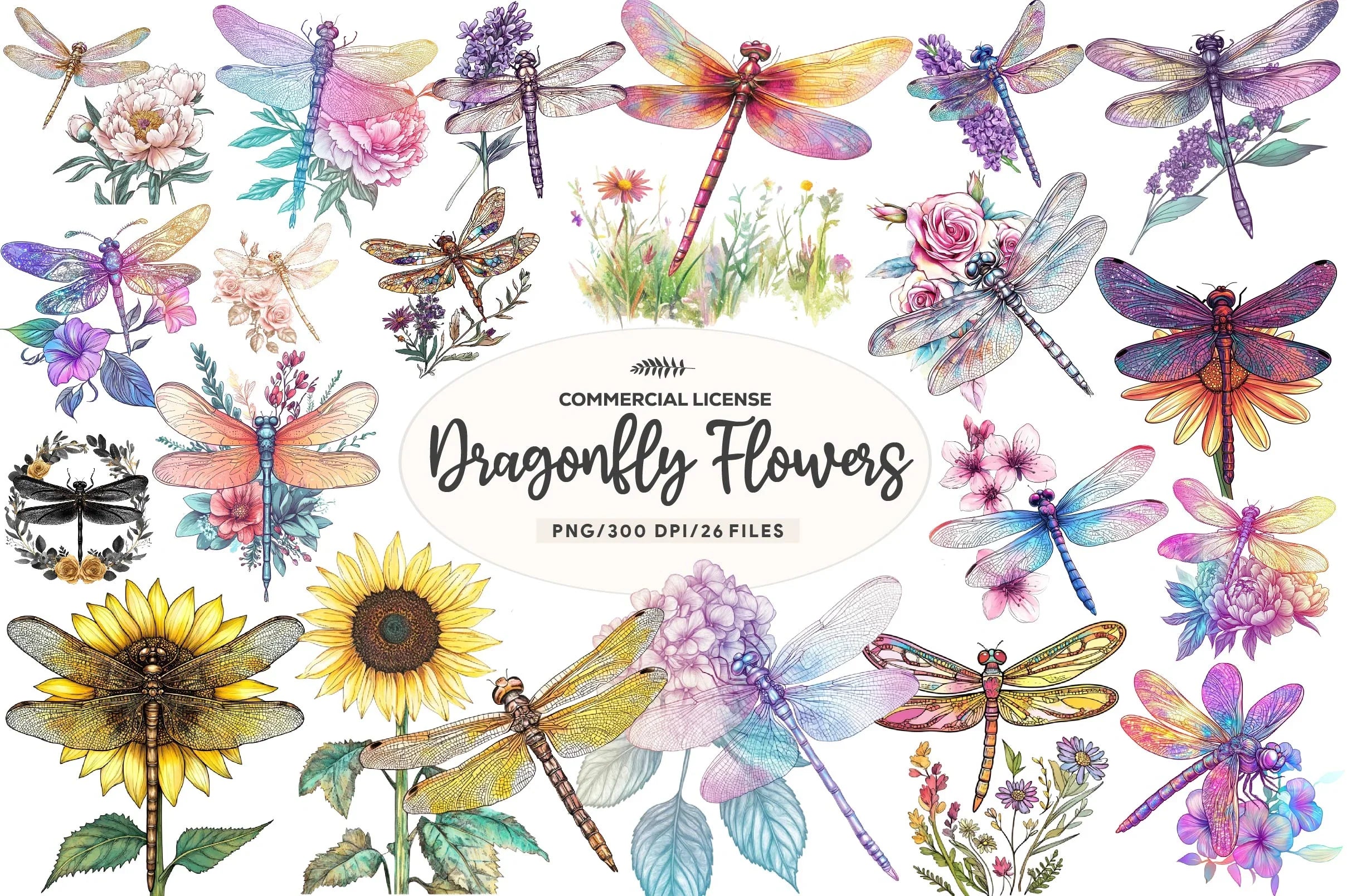 Dragonfly And Flowers Clipart Bundle - CraftNest - Digital Crafting and Art