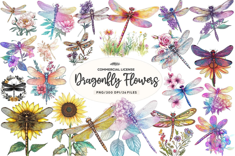 Dragonfly And Flowers Clipart Bundle - CraftNest - Digital Crafting and Art