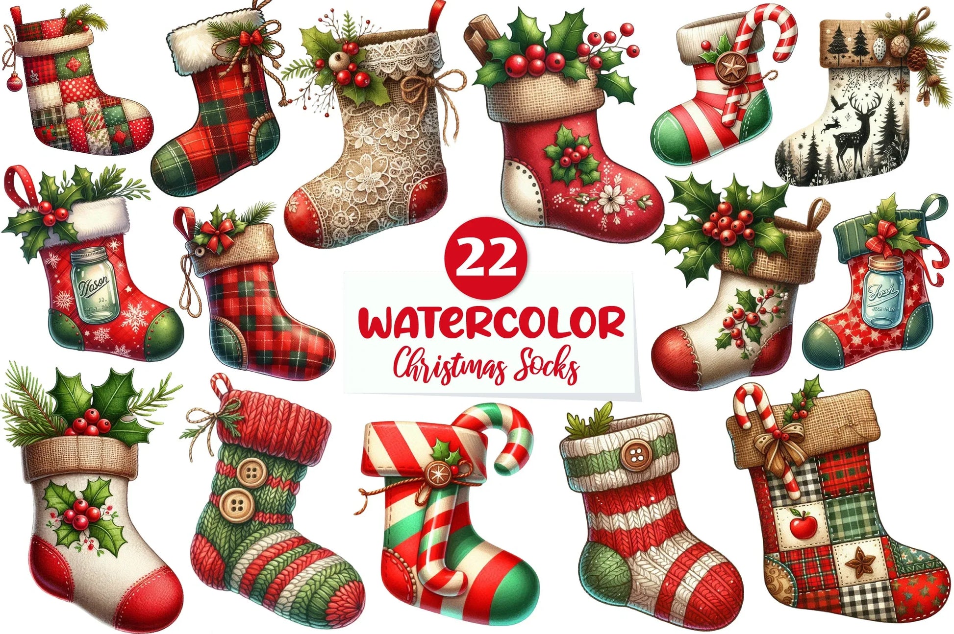 Rustic Christmas Stocking Socks Clipart Bundle - CraftNest - Digital Crafting and Art