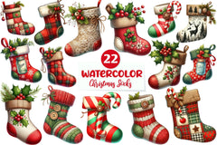 Rustic Christmas Stocking Socks Clipart Bundle - CraftNest - Digital Crafting and Art