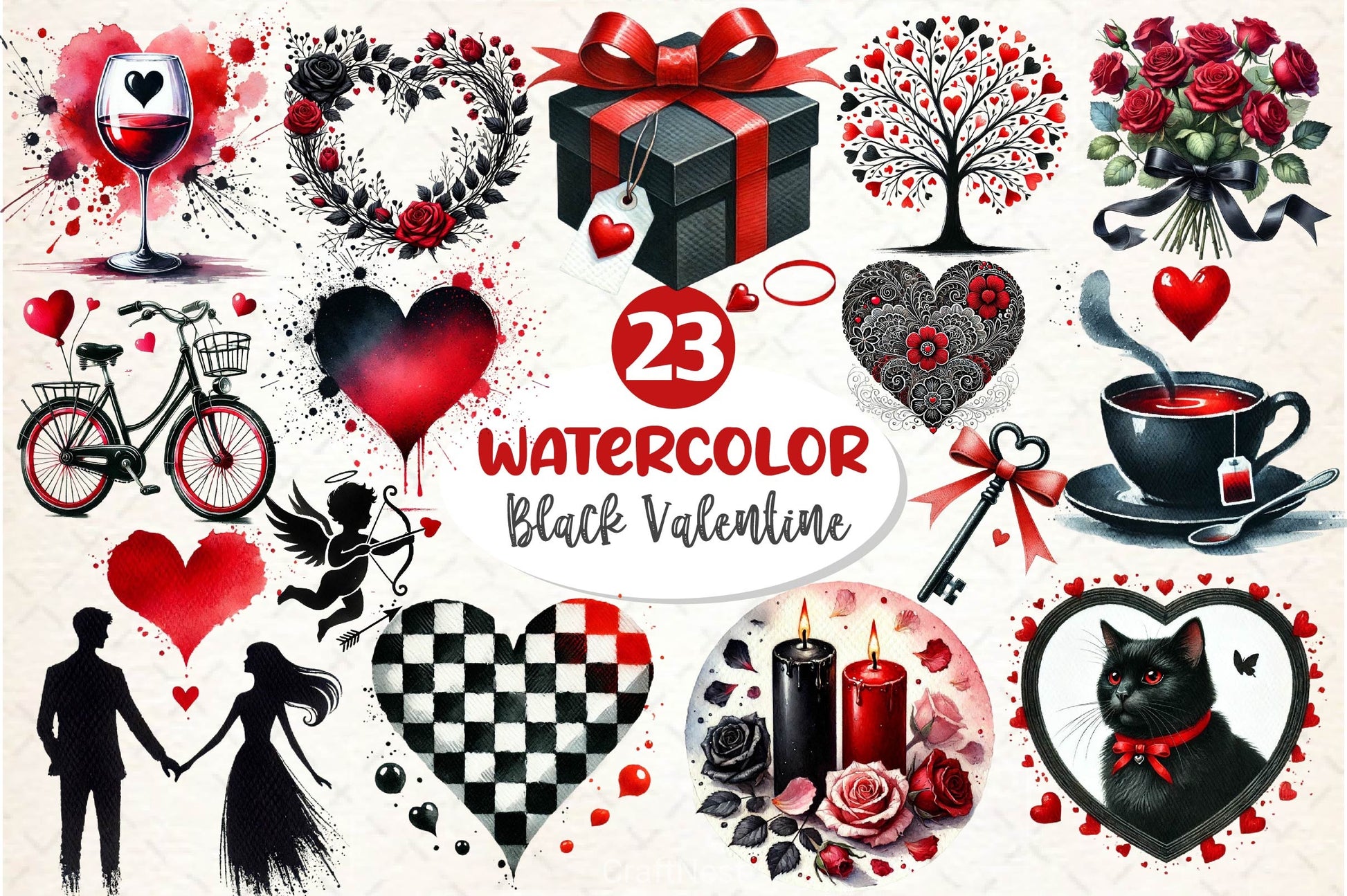 Black Valentine Clipart Bundle 3 - CraftNest - Digital Crafting and Art