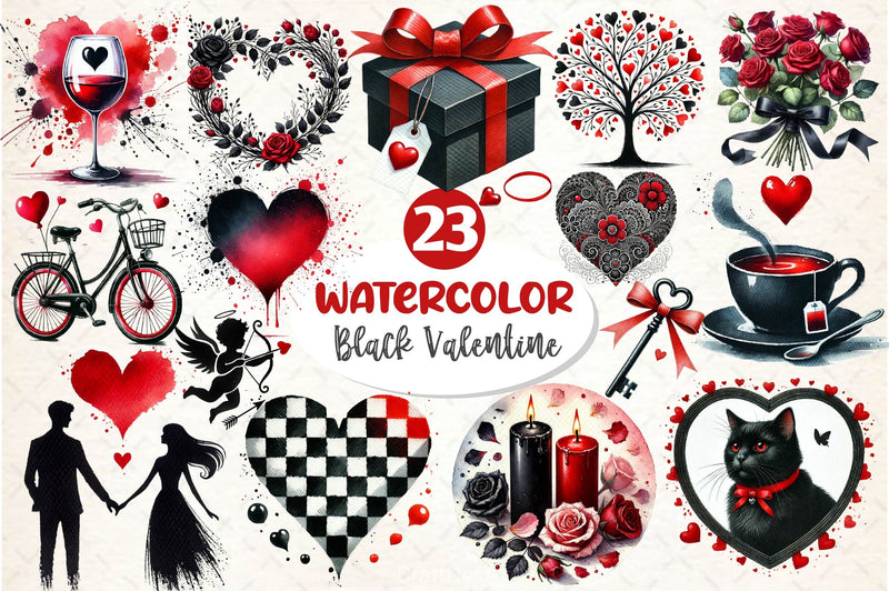 Black Valentine Clipart Bundle 3 - CraftNest - Digital Crafting and Art