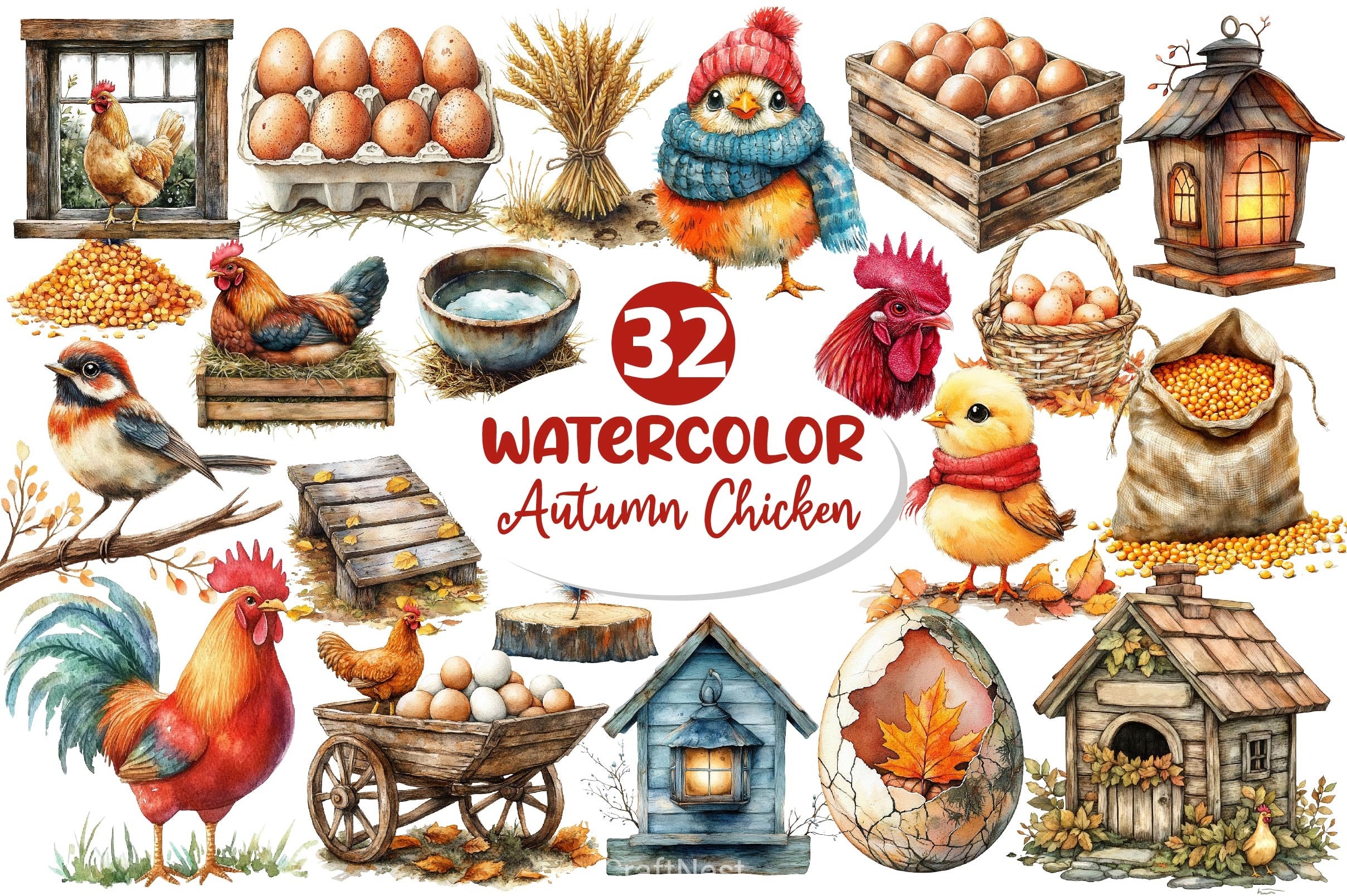 Autumn Chicken Coop Clipart Bundle 2 - CraftNest - Digital Crafting and Art