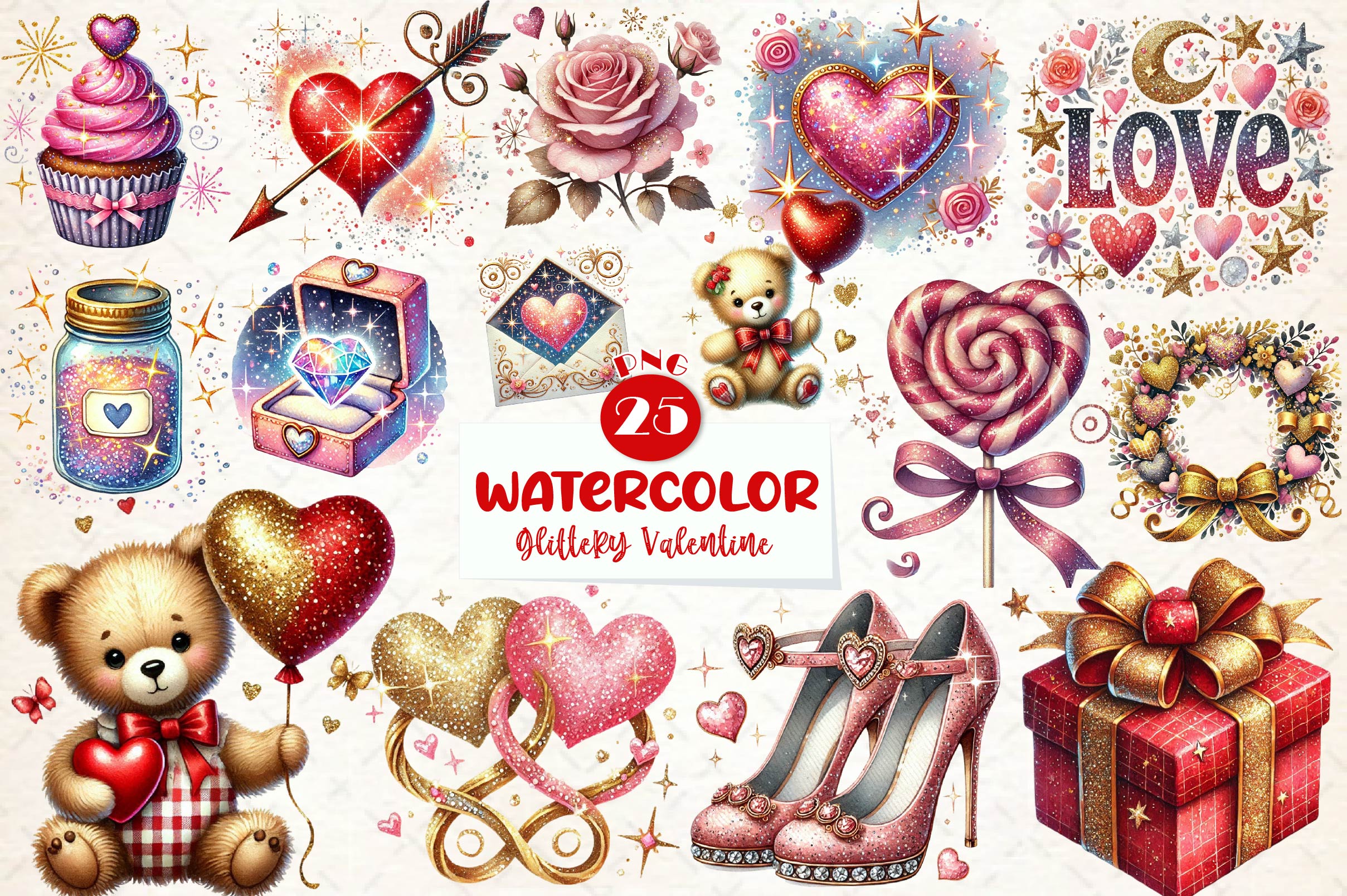 Glittery Valentine Clipart Bundle - CraftNest - Digital Crafting and Art