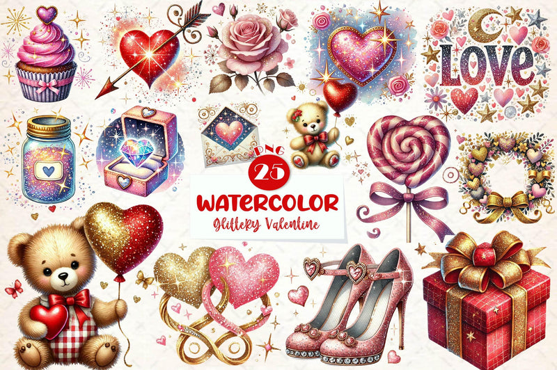 Glittery Valentine Clipart Bundle - CraftNest - Digital Crafting and Art
