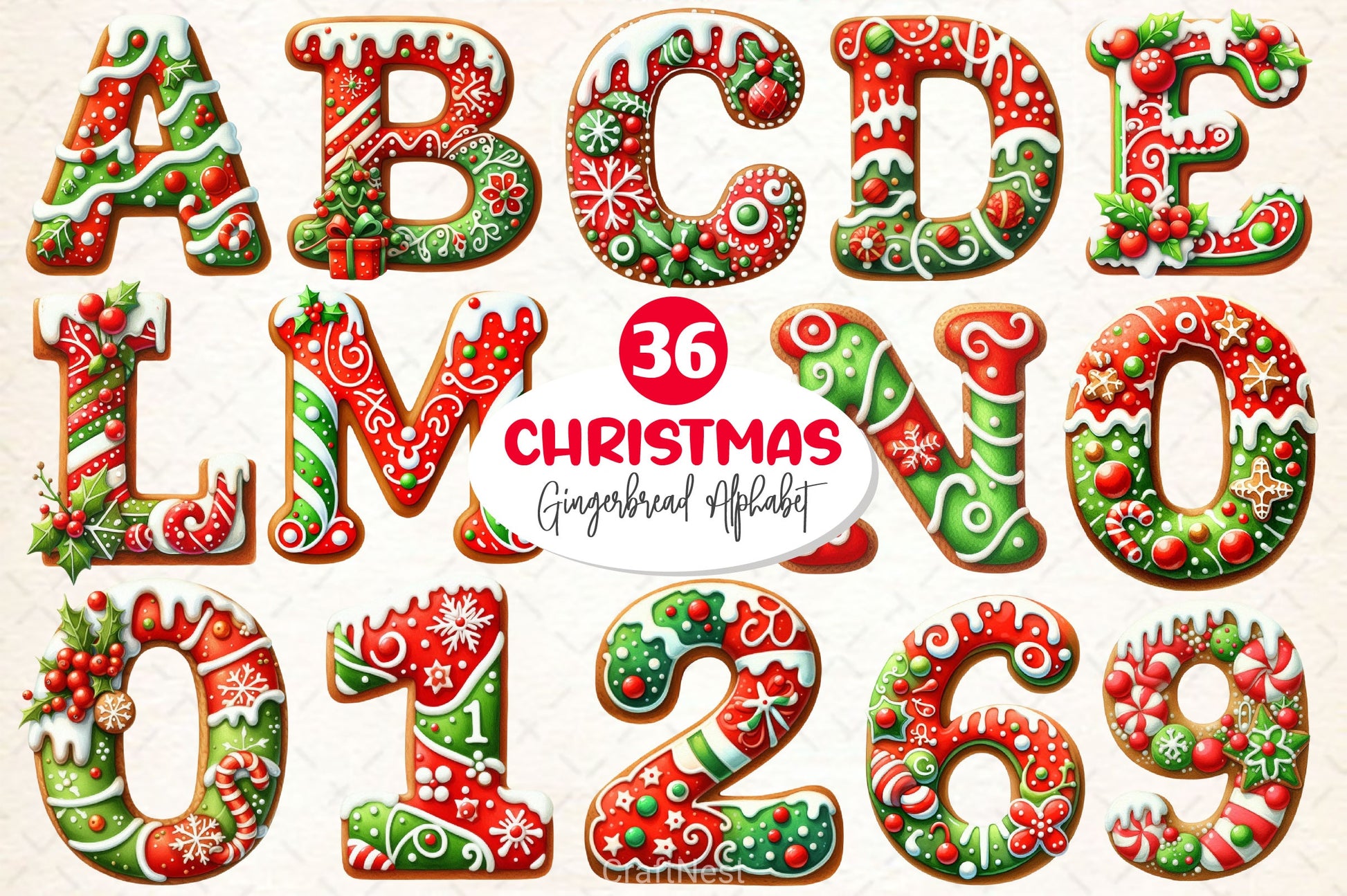 Christmas Gingerbread Alphabet Clipart Bundle - CraftNest - Digital Crafting and Art