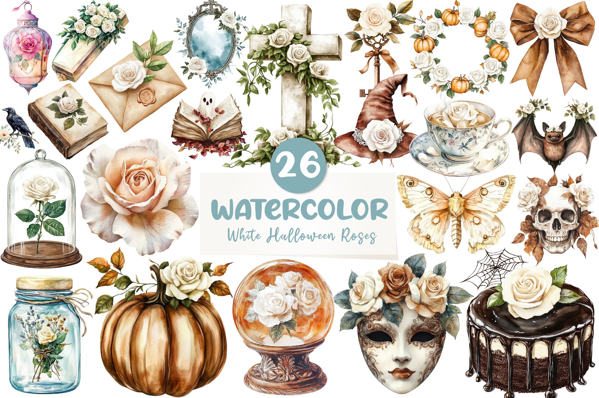 Brown Halloween & White Roses Clipart Bundle - CraftNest - Digital Crafting and Art