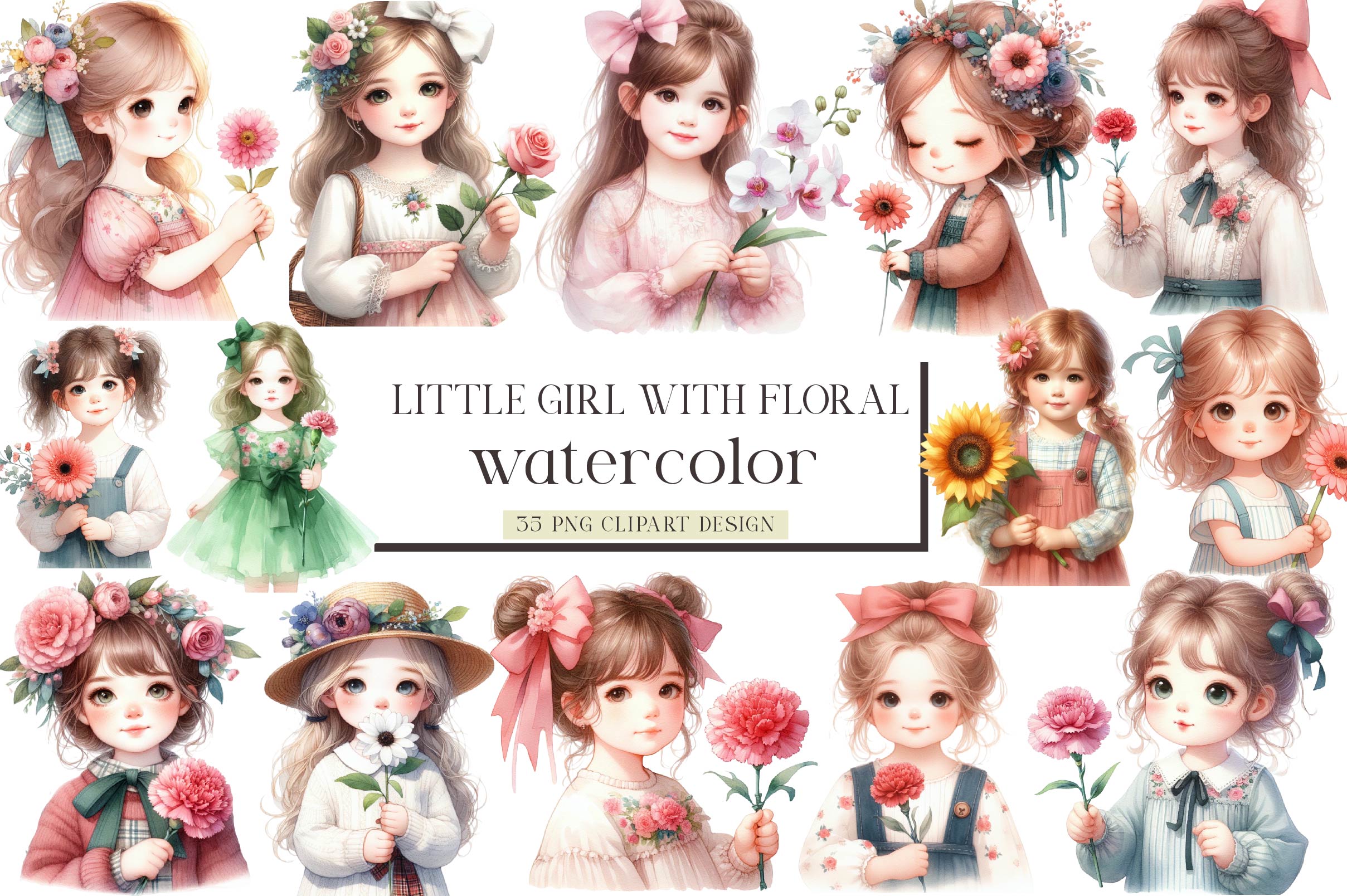 Little Girl With Floral Clipart Bundle - CraftNest - Digital Crafting and Art