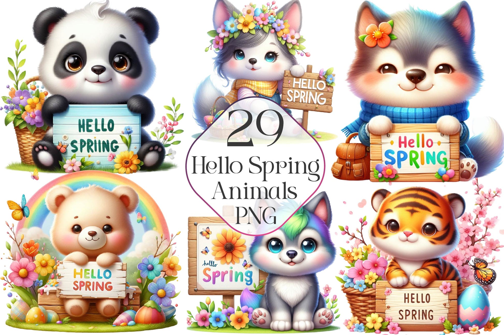Animal Hello Spring Clipart Bundle - CraftNest - Digital Crafting and Art
