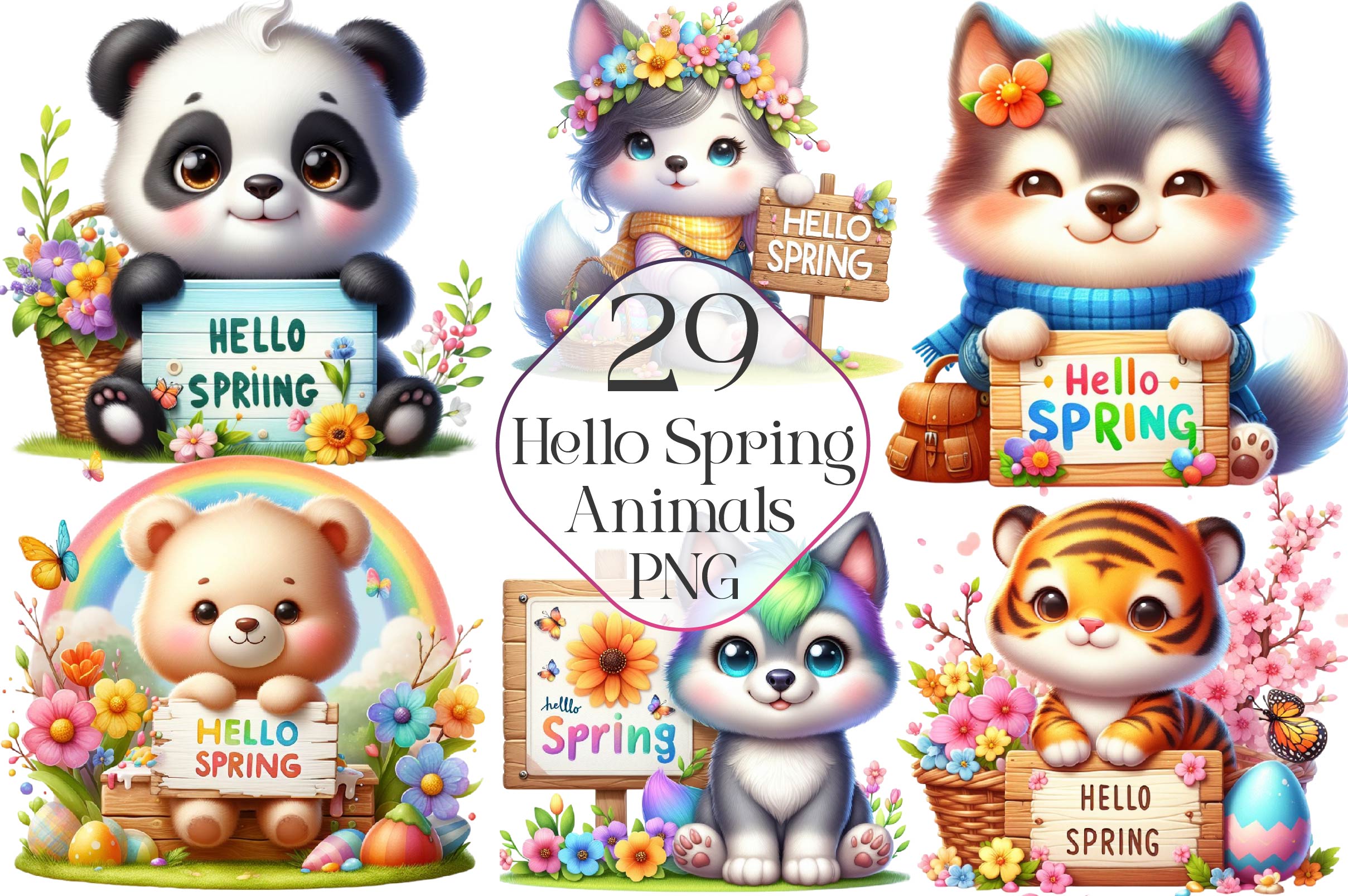 Animal Hello Spring Clipart Bundle - CraftNest - Digital Crafting and Art
