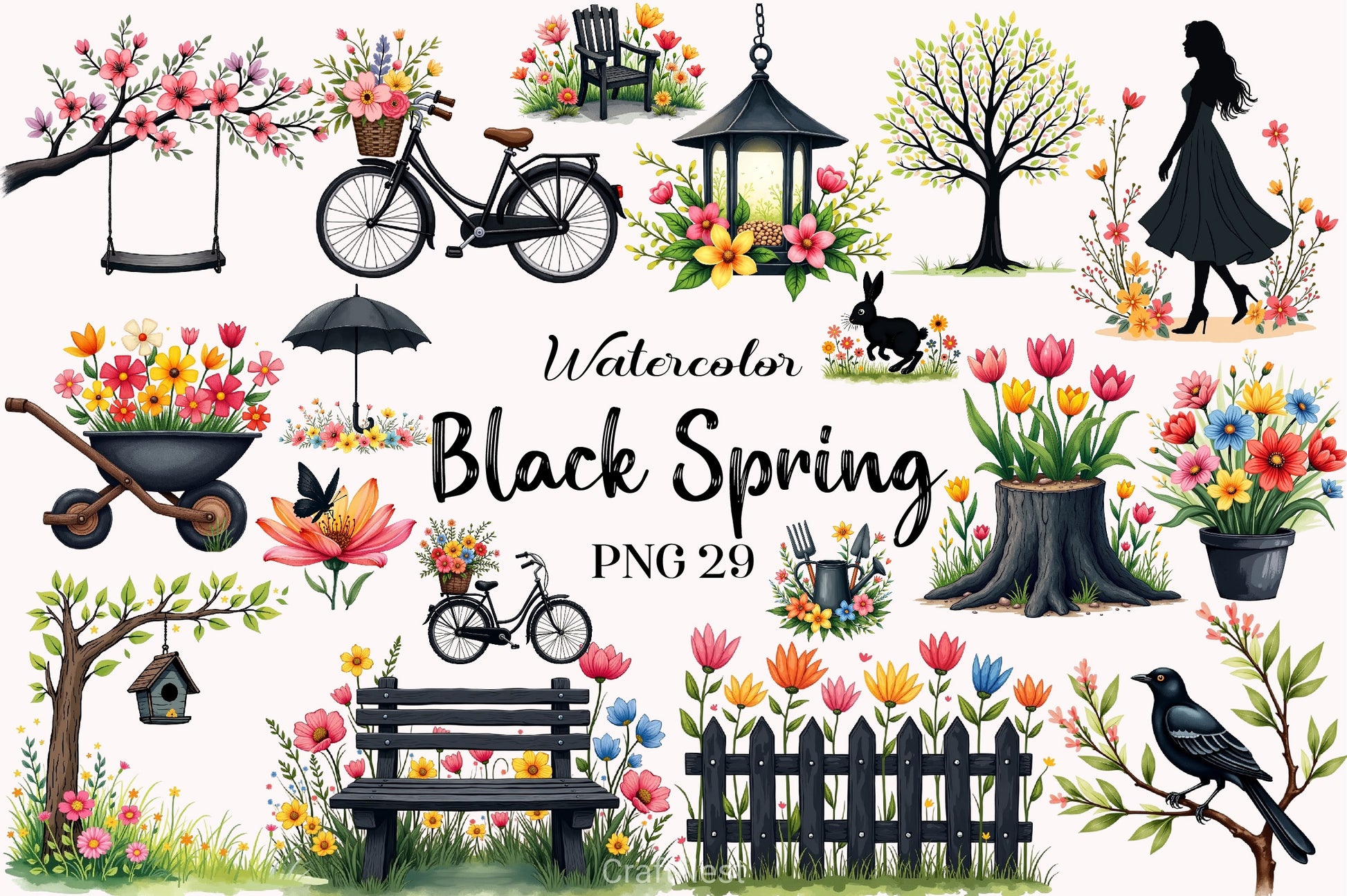Black Spring Outdoor Clipart Bundle - CraftNest - Digital Crafting and Art
