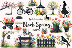 Black Spring Outdoor Clipart Bundle - CraftNest - Digital Crafting and Art