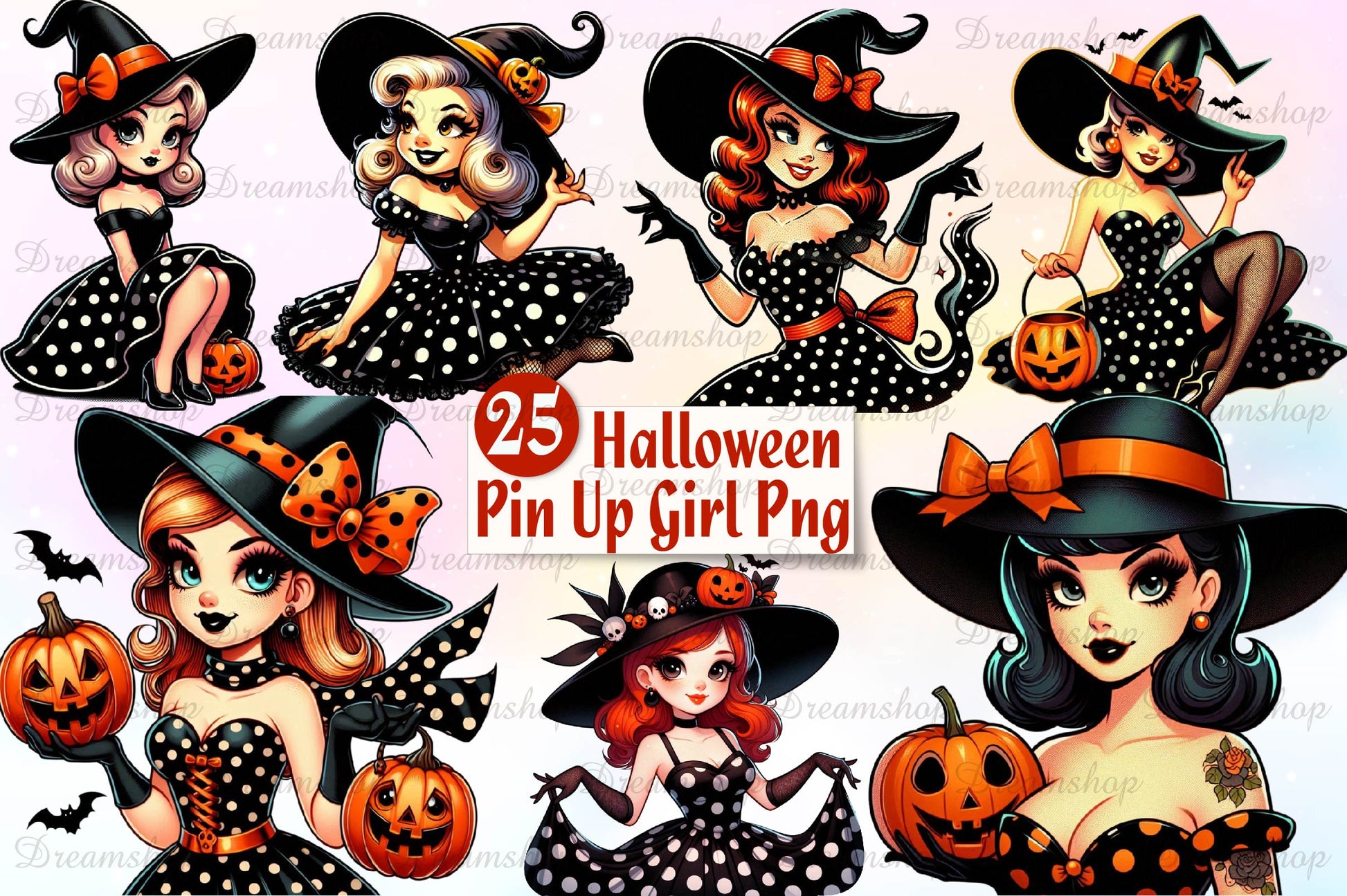 Vintage Halloween Pin Up Girl Clipart Bundle - CraftNest - Digital Crafting and Art