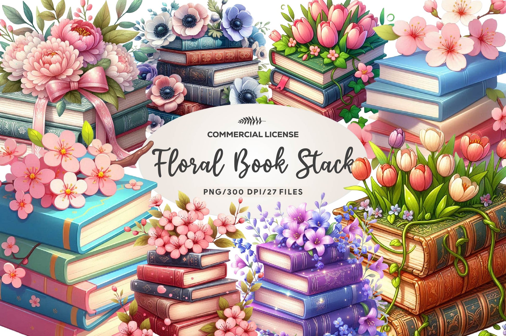 Spring Floral Book Stack Clipart Bundle - CraftNest - Digital Crafting and Art