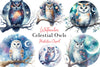 Celestial Owls Clipart Bundle