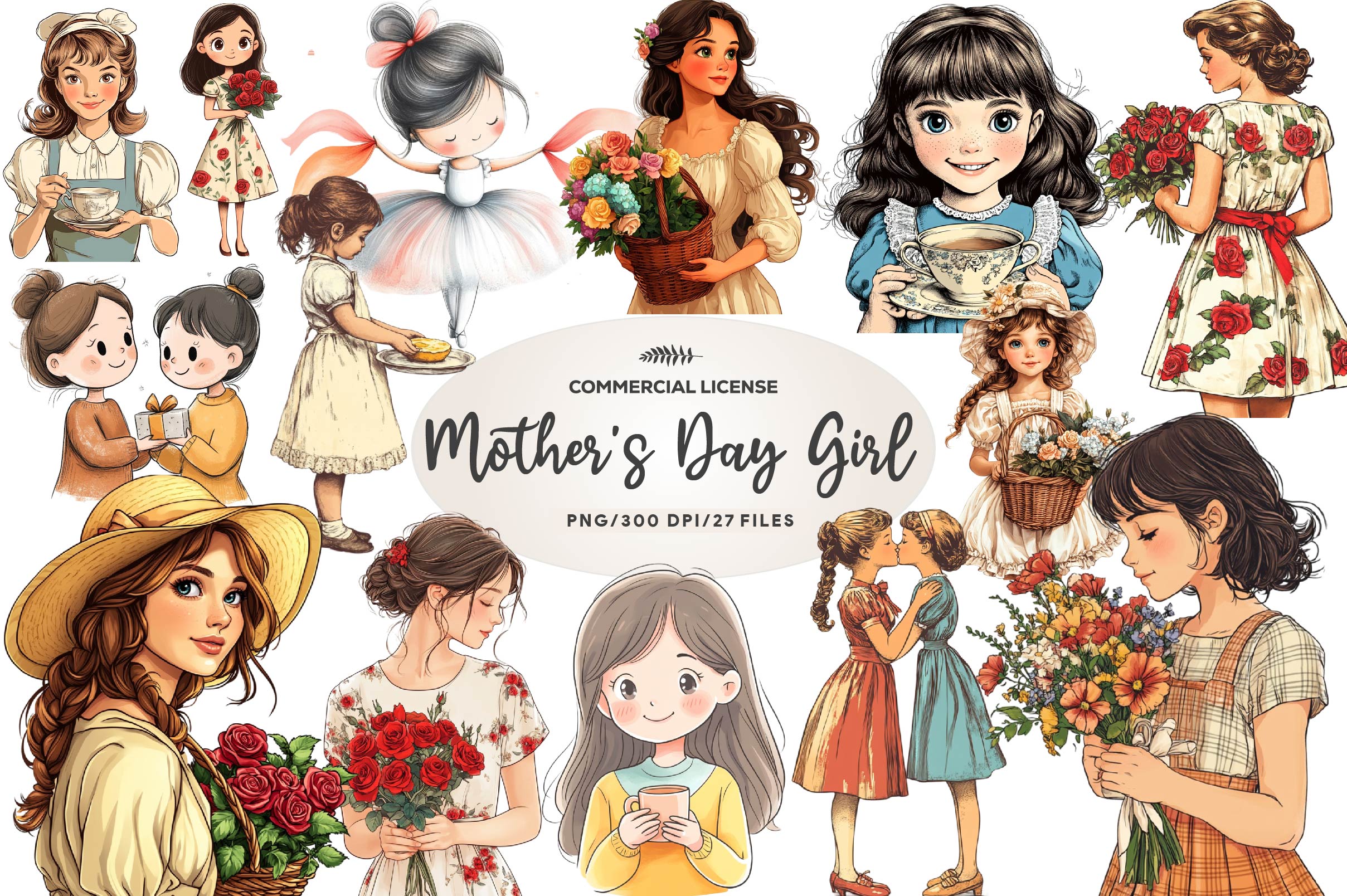 Mothers Day Girl Clipart Bundle - CraftNest - Digital Crafting and Art