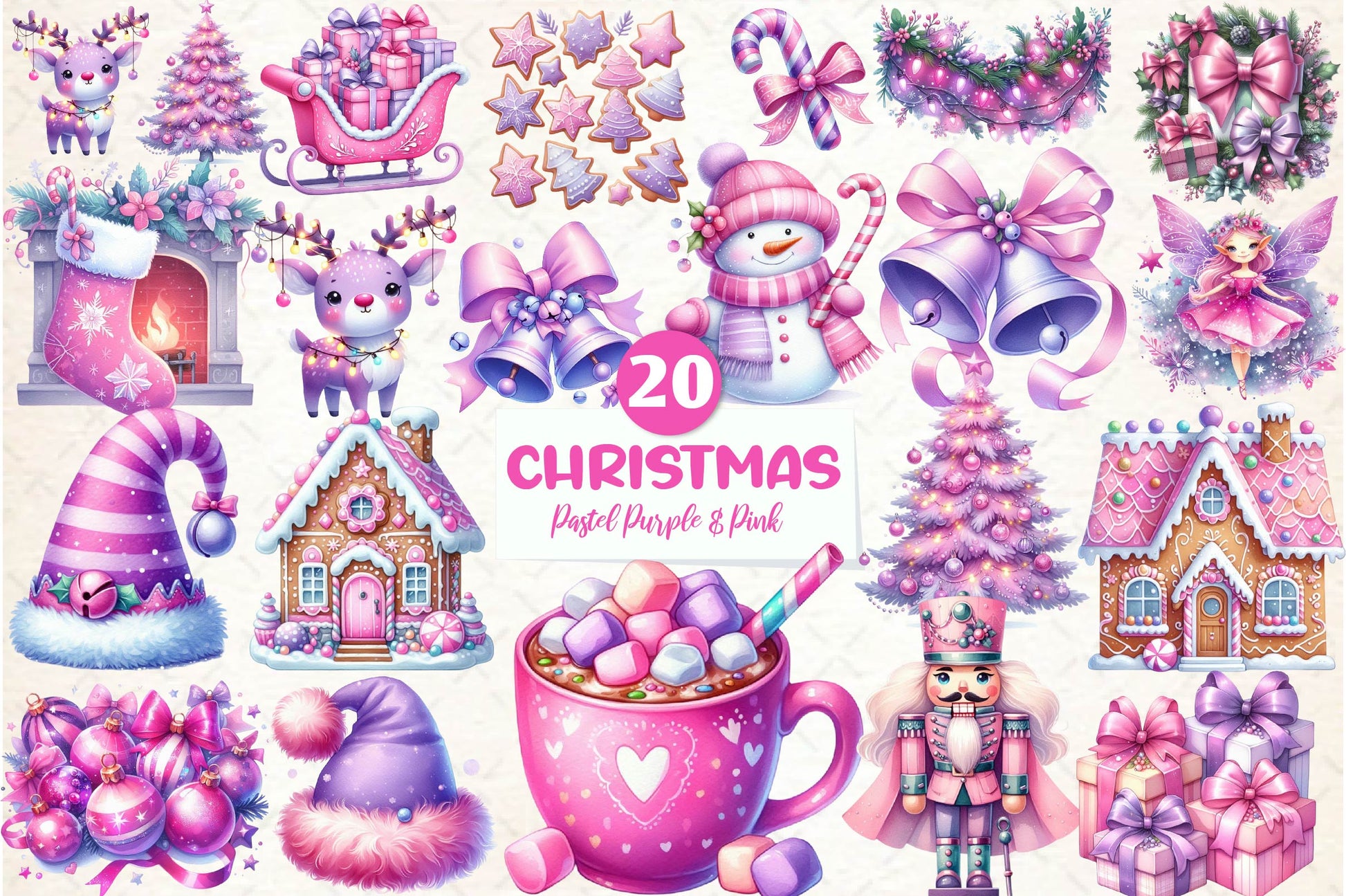 Pastel Purple & Pink Christmas Clipart Bundle - CraftNest - Digital Crafting and Art