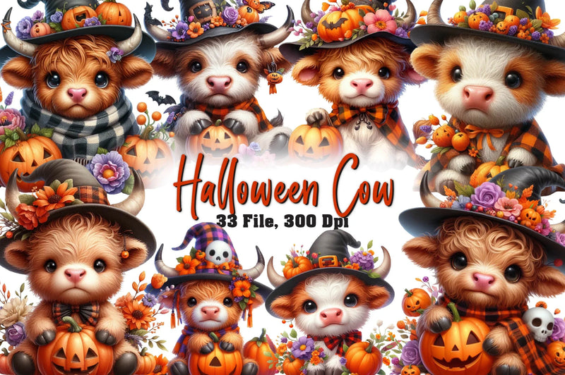 Cute Highland Cow Halloween Clipart Bundle - CraftNest - Digital Crafting and Art