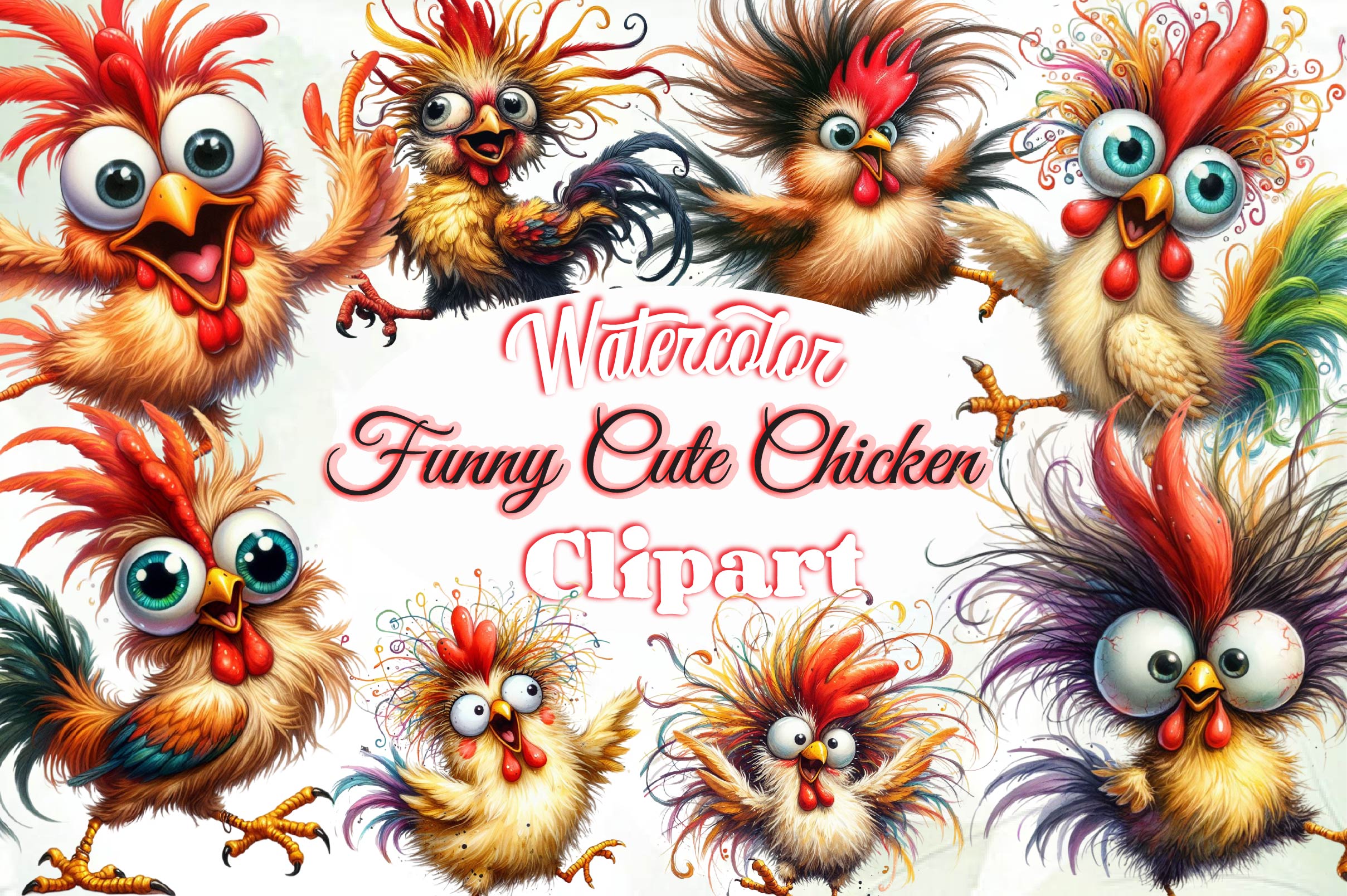 Funny Chicken Crazy Chicken Clipart Bundle - CraftNest - Digital Crafting and Art
