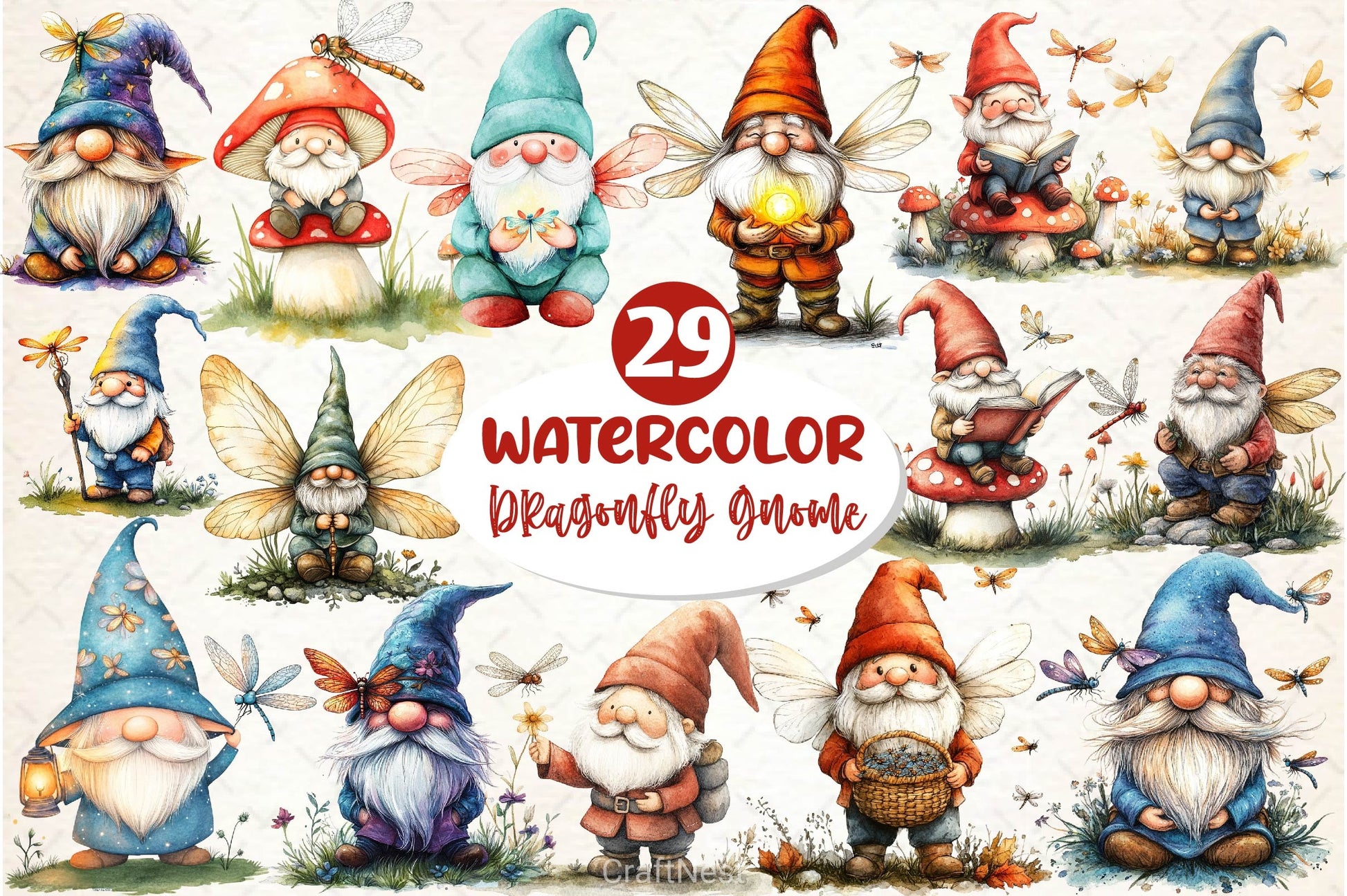Dragonfly Gnome Clipart Bundle - CraftNest - Digital Crafting and Art