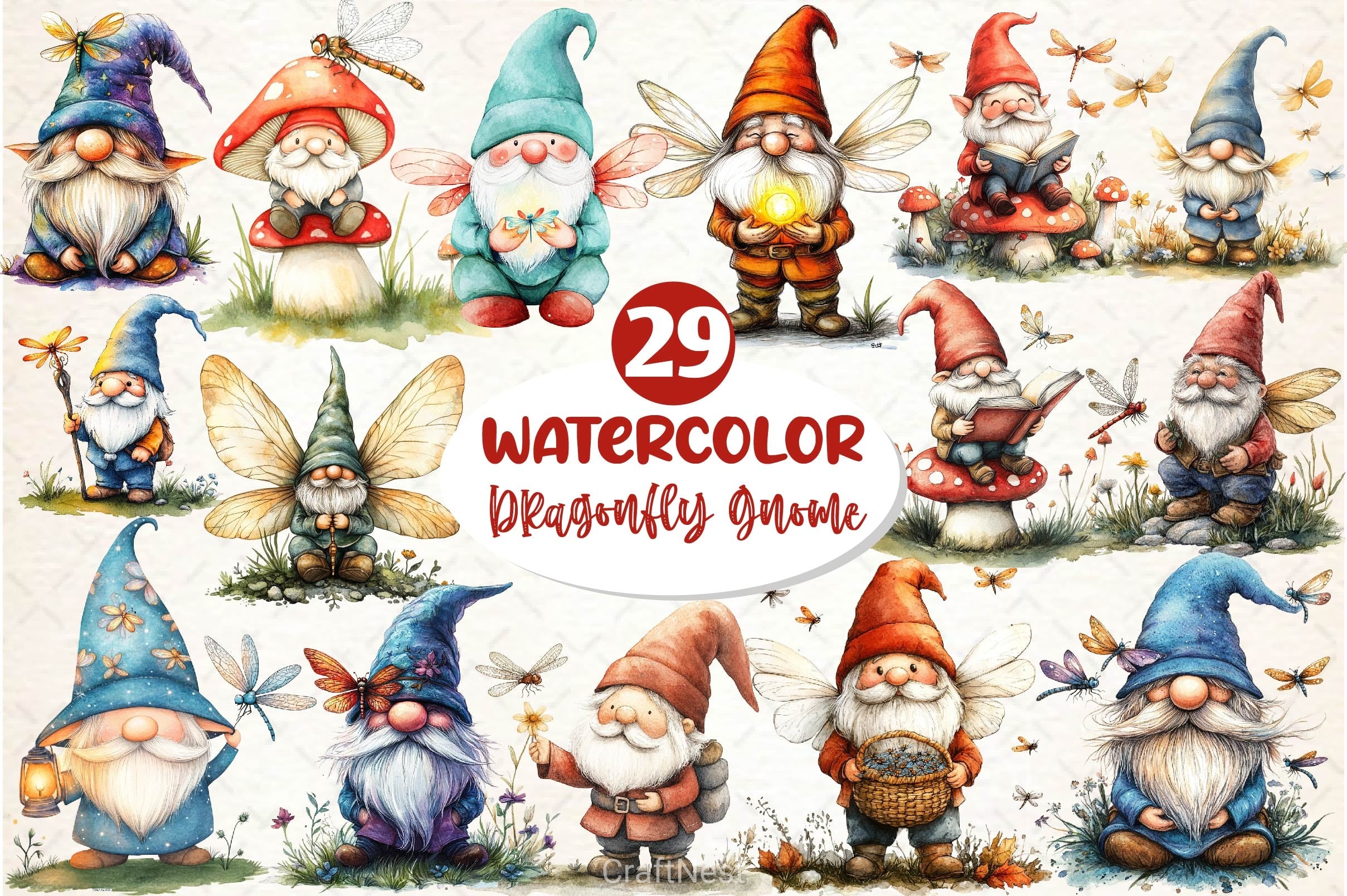 Dragonfly Gnome Clipart Bundle - CraftNest - Digital Crafting and Art