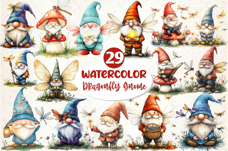 Dragonfly Gnome Clipart Bundle - CraftNest - Digital Crafting and Art