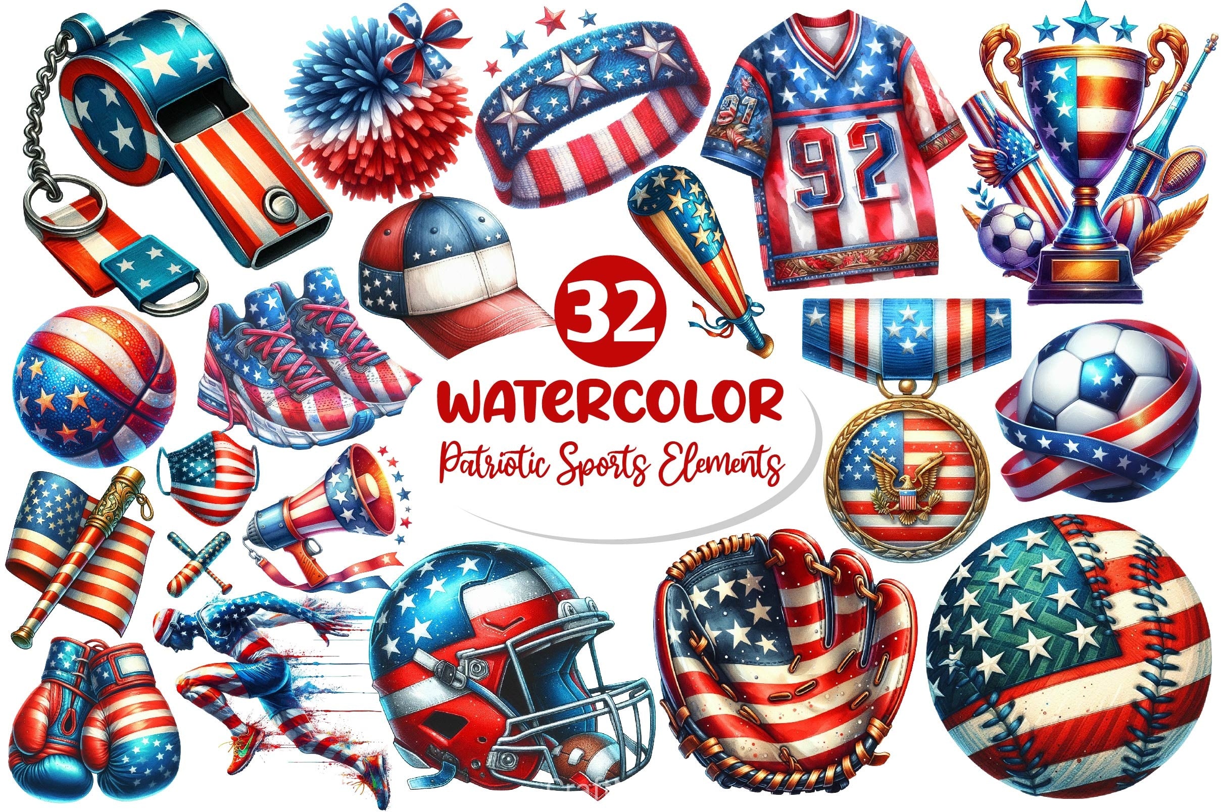 Patriotic Sports Elements Clipart Bundle 2 - CraftNest - Digital Crafting and Art