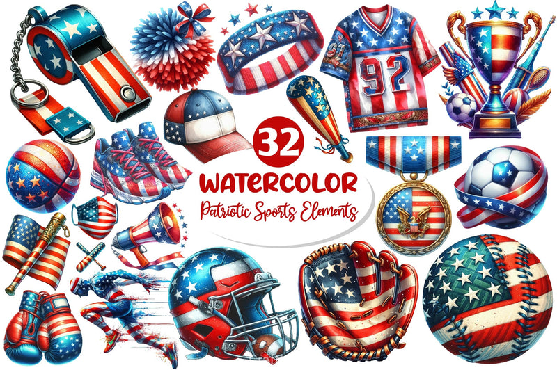 Patriotic Sports Elements Clipart Bundle 2 - CraftNest - Digital Crafting and Art