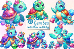 Gem Sea Turtle Mom And Baby Clipart Bundle - CraftNest - Digital Crafting and Art