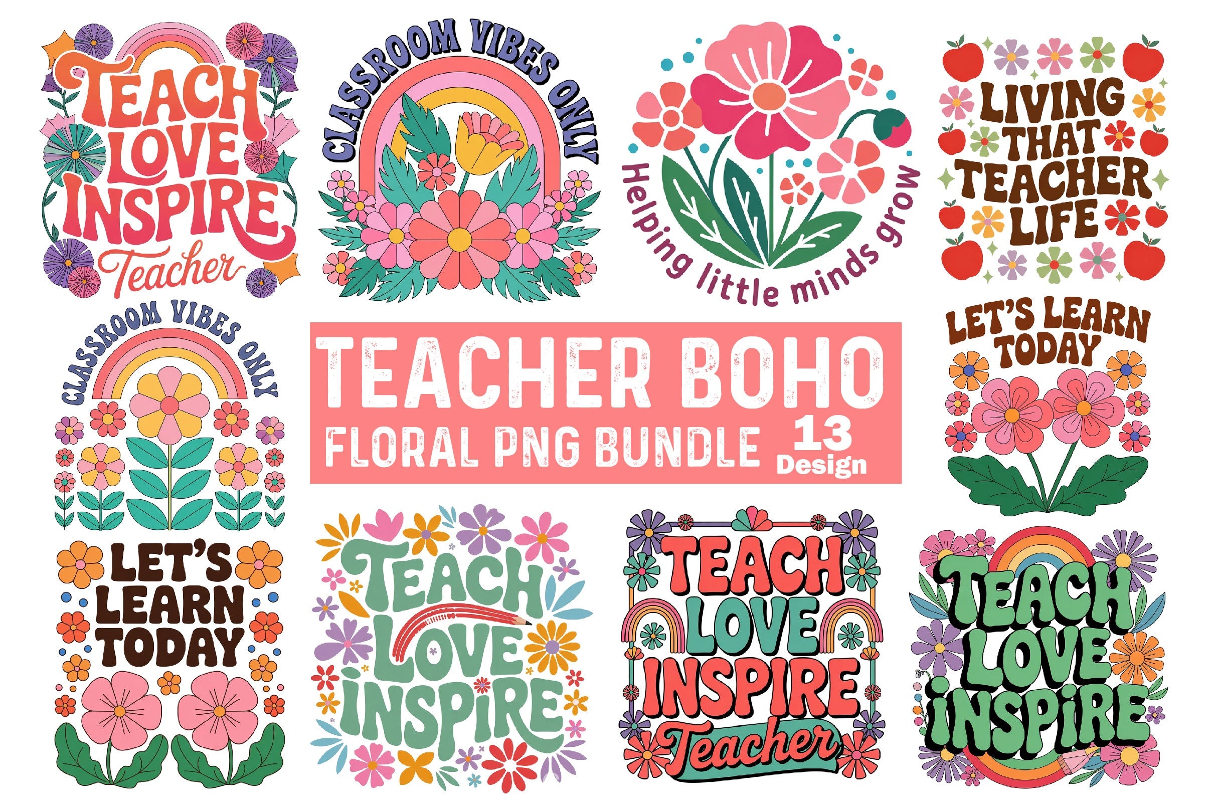 Teacher Boho Floral SVG Bundle - CraftNest - Digital Crafting and Art