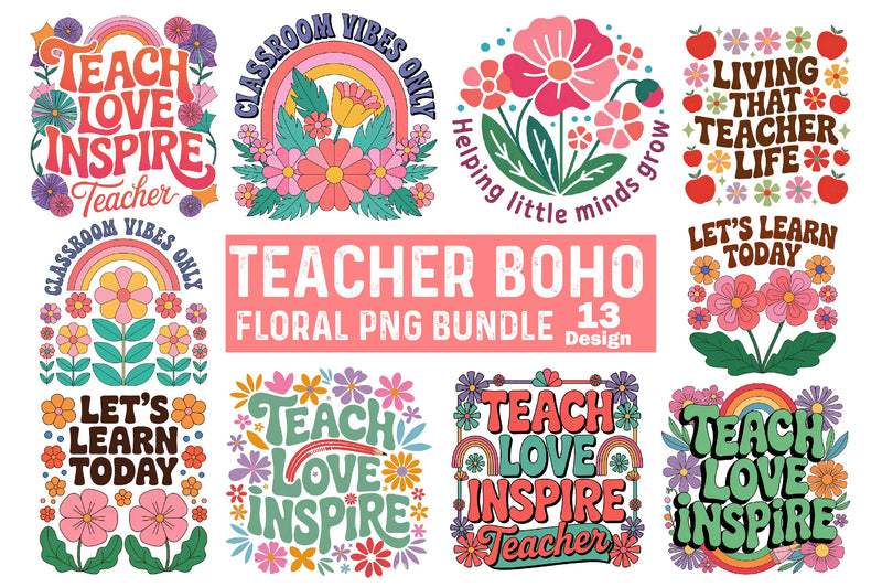 Teacher Boho Floral SVG Bundle - CraftNest - Digital Crafting and Art