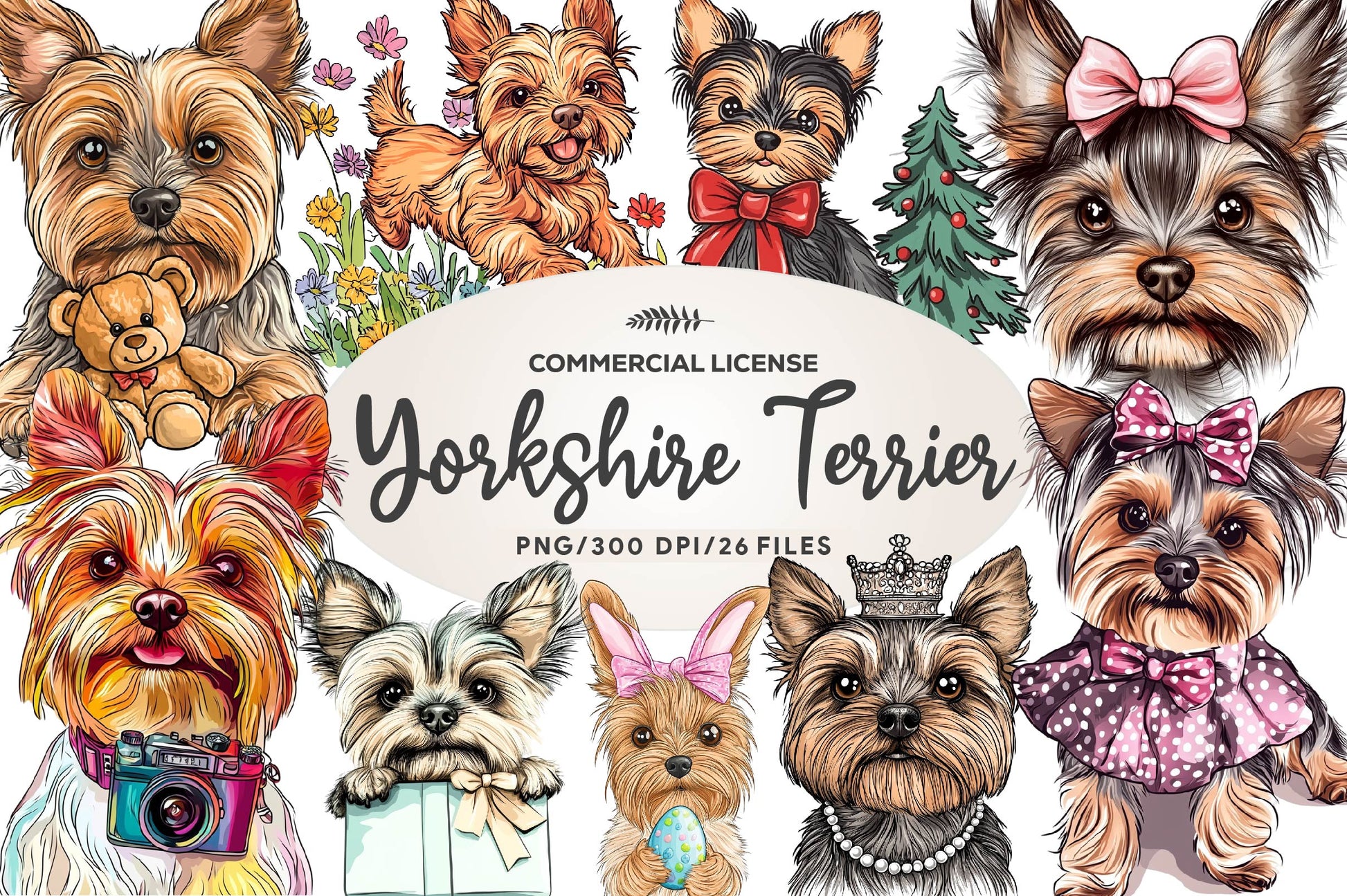 Cute Yorkshire Terrier Clipart Bundle - CraftNest - Digital Crafting and Art