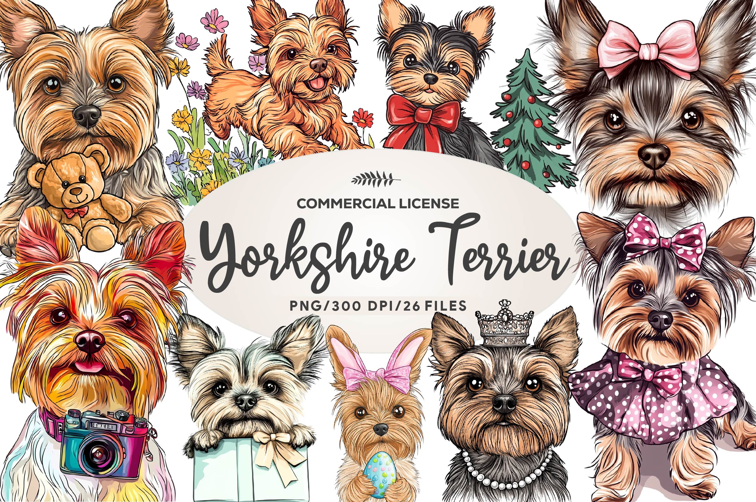 Cute Yorkshire Terrier Clipart Bundle - CraftNest - Digital Crafting and Art