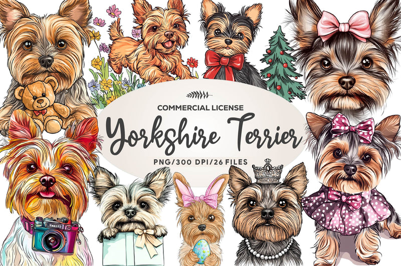 Cute Yorkshire Terrier Clipart Bundle - CraftNest - Digital Crafting and Art