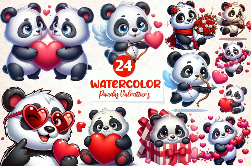 Pandas Valentines Day Clip Art Clipart Bundle - CraftNest - Digital Crafting and Art