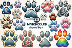 Colorful Animal Paw Print Clipart Bundle - CraftNest - Digital Crafting and Art