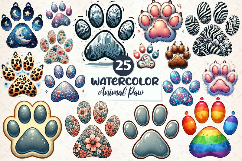 Colorful Animal Paw Print Clipart Bundle - CraftNest - Digital Crafting and Art