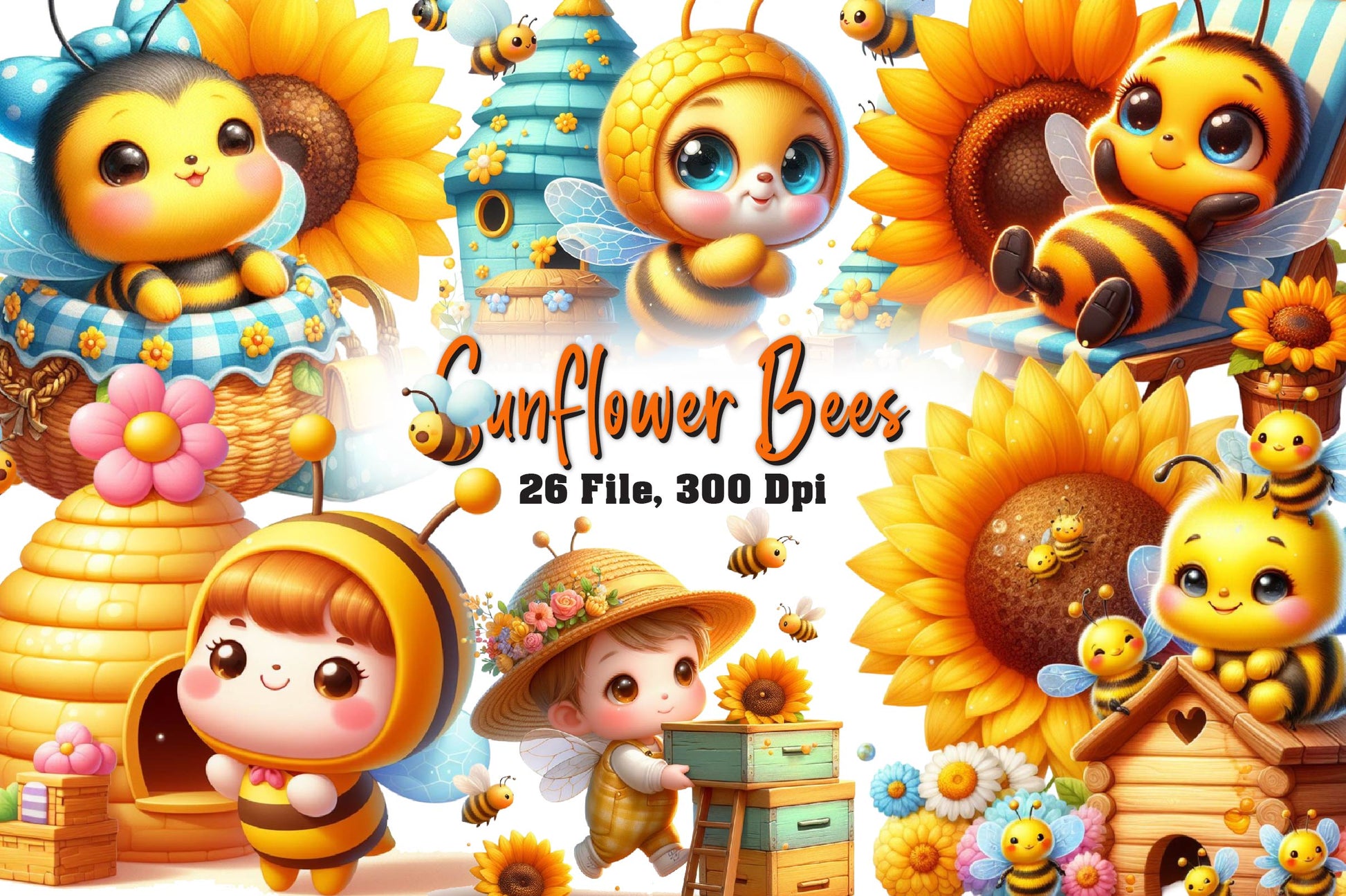 Sunflower Bee Clipart Bundle - CraftNest - Digital Crafting and Art