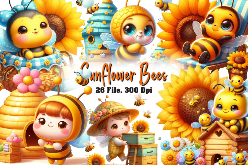 Sunflower Bee Clipart Bundle - CraftNest - Digital Crafting and Art